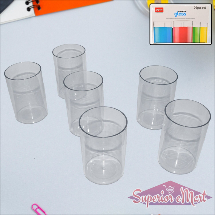 Set of six unbreakable glass set for everyday use, perfect for home or kitchen enjoyment