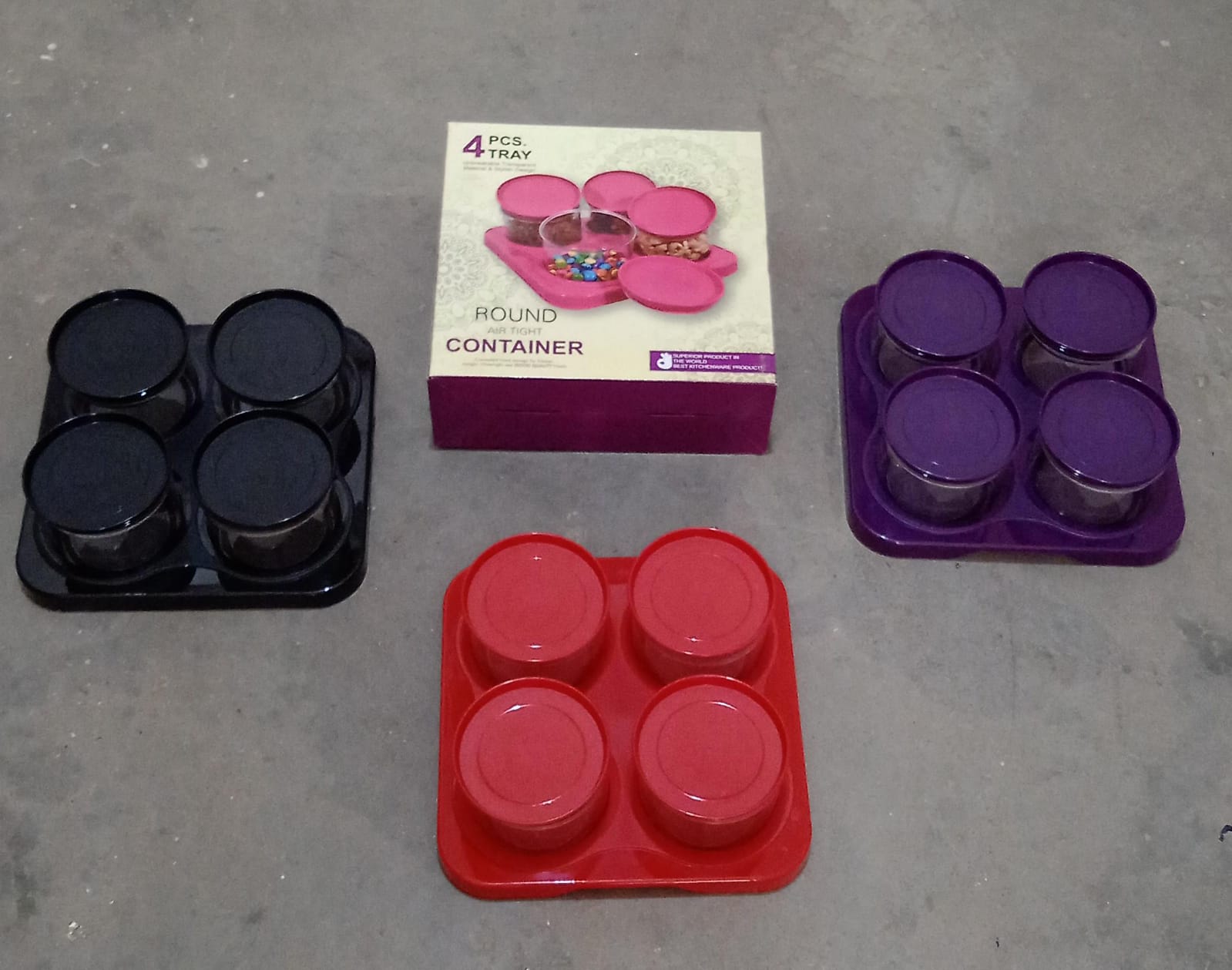 Airtight Plastic 4 Pc Storage Container Set, With Tray Dry Fruit Plastic Storage - 5550_4pc_storage_container_n_tray