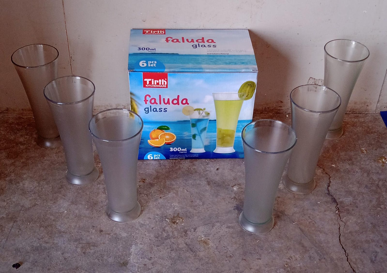 Faluda, ice cream, Juicer and Water Glasses Set of 6 Transparent, D - 8219_faluda_pla_glass_6pc_300ml