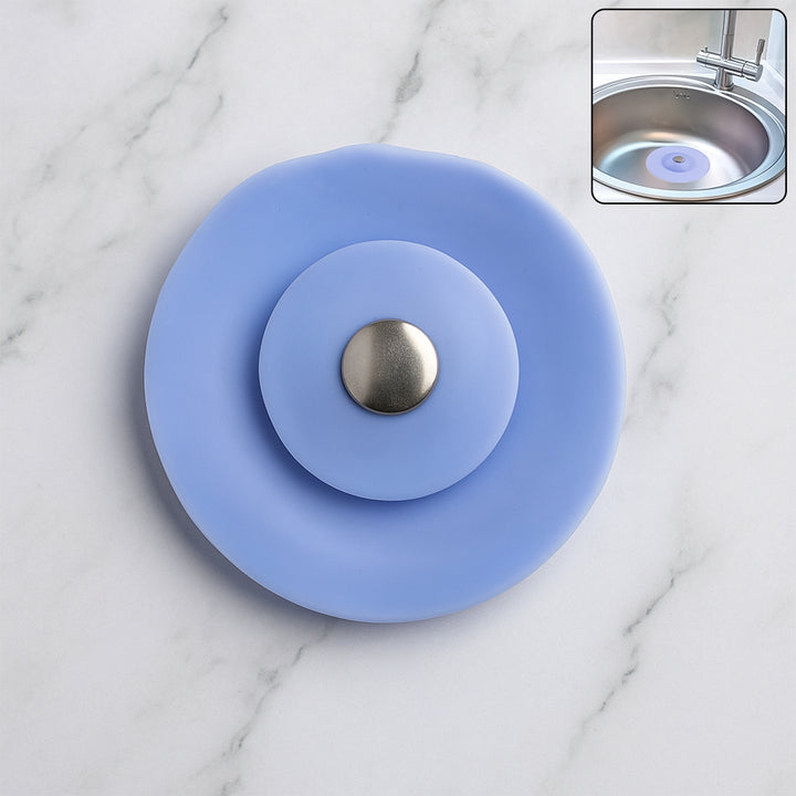 2-in-1 Blue Silicone Sewer Sink Sealer Cover Drainer (Multicolour  1 Pc)