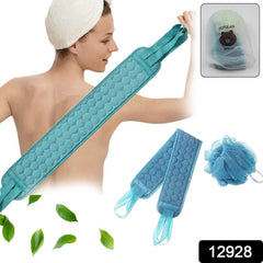 Bath Shower Set Scrubber Loofah Sponge Pouf, Bath Brush Extra Long Dual Sided Sc - 12928_loofah_sponge_n_scrubber_2pc