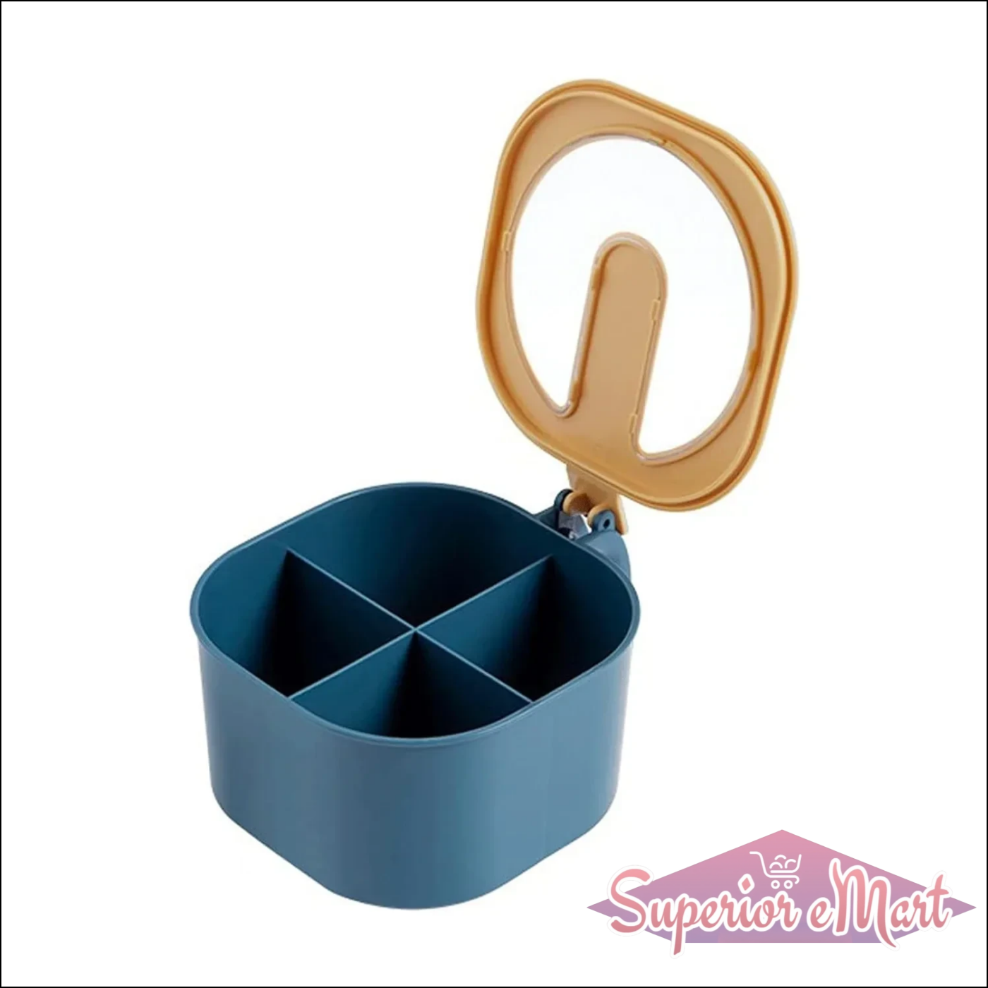 4 section masala box in blue with a transparent lid for storing spices and seasonings