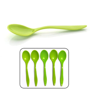 Fancy serving spoon set in bright green, includes five durable plastic spoons for stylish dining