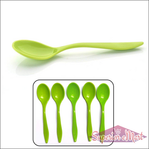 Fancy serving spoon set in bright green, includes five durable plastic spoons for stylish dining