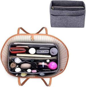 Felt purse organizer with multiple pockets for easy storage and access to cosmetics and accessories