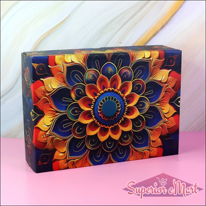 Festive gift hamper with stainless steel bottle featuring vibrant floral design and colorful packaging
