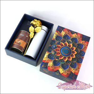 Festive gift hamper box featuring decorative design and items for special occasions