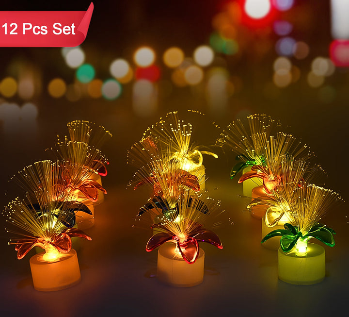 Set of 12 fiber optic centerpieces decor with colorful lights for festive table settings