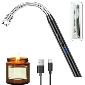 Flexible USB rechargeable lighter with a curved neck for lighting candles and grills conveniently