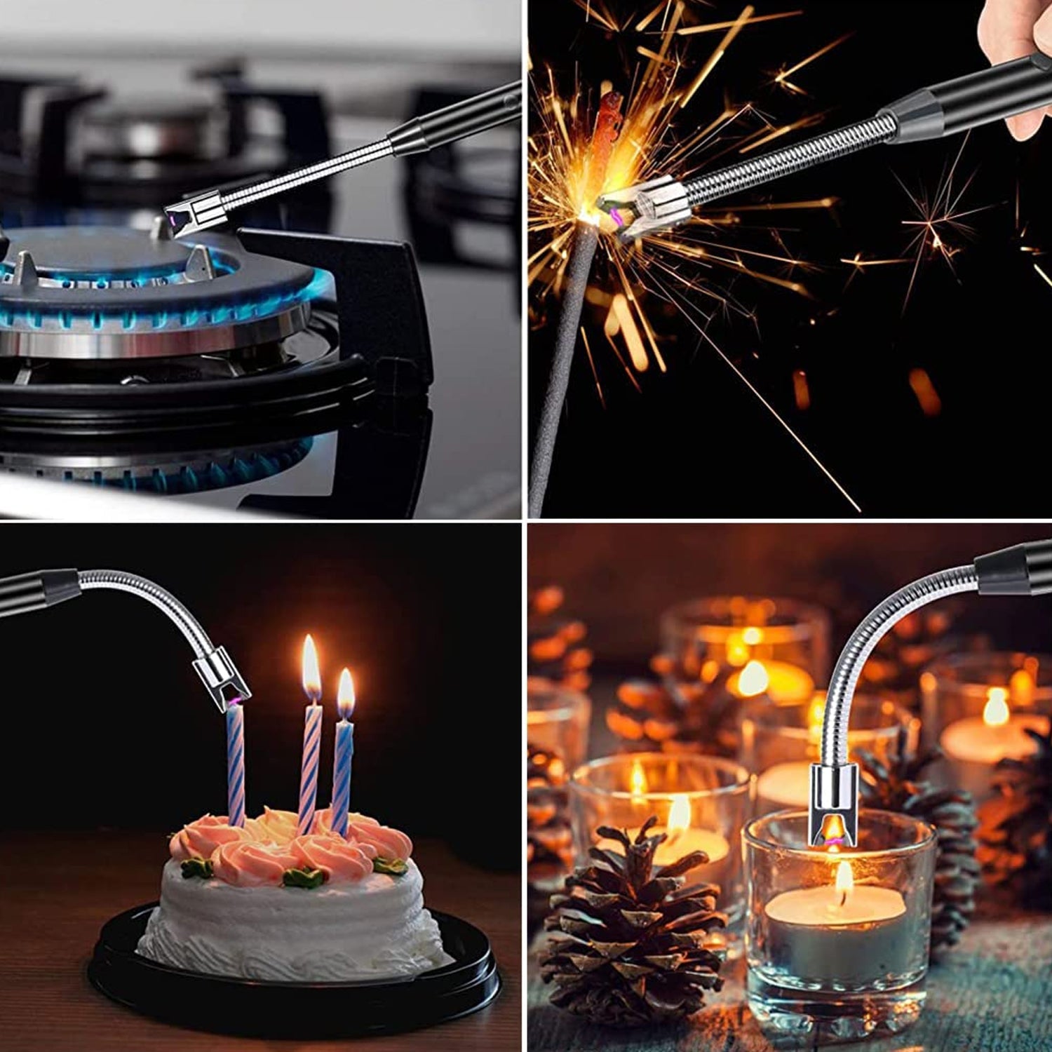 Flexible USB rechargeable lighter with a long neck for easy lighting of candles and barbecues