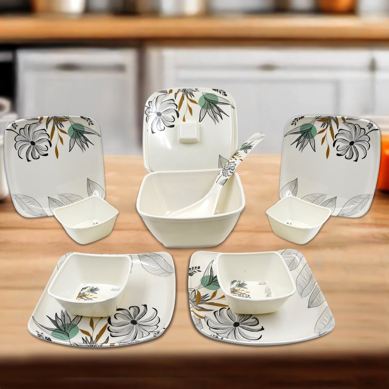Superior eMart 11 piece tableware dinner set with floral design including plates bowls and serving spoon