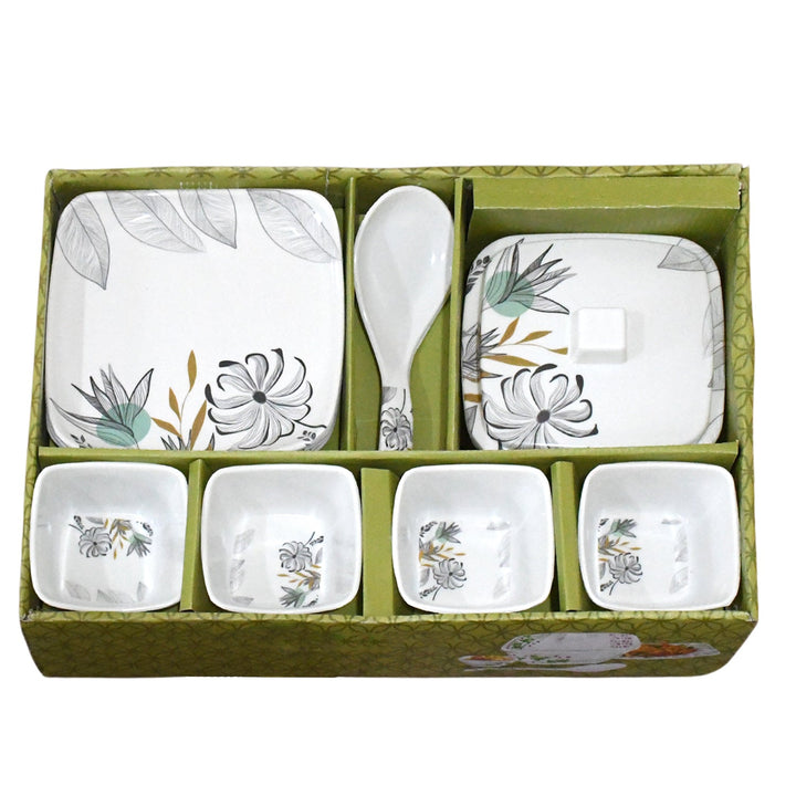 Superior eMart 11 piece tableware dinner set with floral design and square dishes in gift box