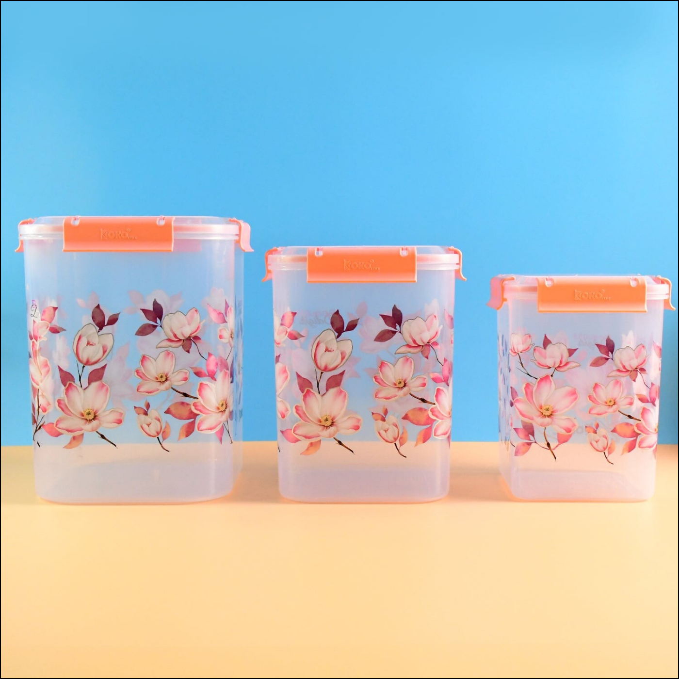 3 Pcs Floral Printed Airtight Storage Containe 2.8 Ltr 4.5 Ltr 6.9 Ltr (3 Pcs Set) - Superior eMart
