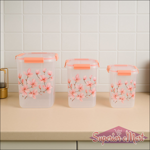 3 Pcs Floral Printed Airtight Storage Containe 2.8 Ltr 4.5 Ltr 6.9 Ltr (3 Pcs Set) - Superior eMart