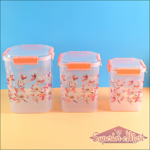 3 Pcs Floral Printed Airtight Storage Containe 2.8 Ltr 4.5 Ltr 6.9 Ltr (3 Pcs Set) - Superior eMart