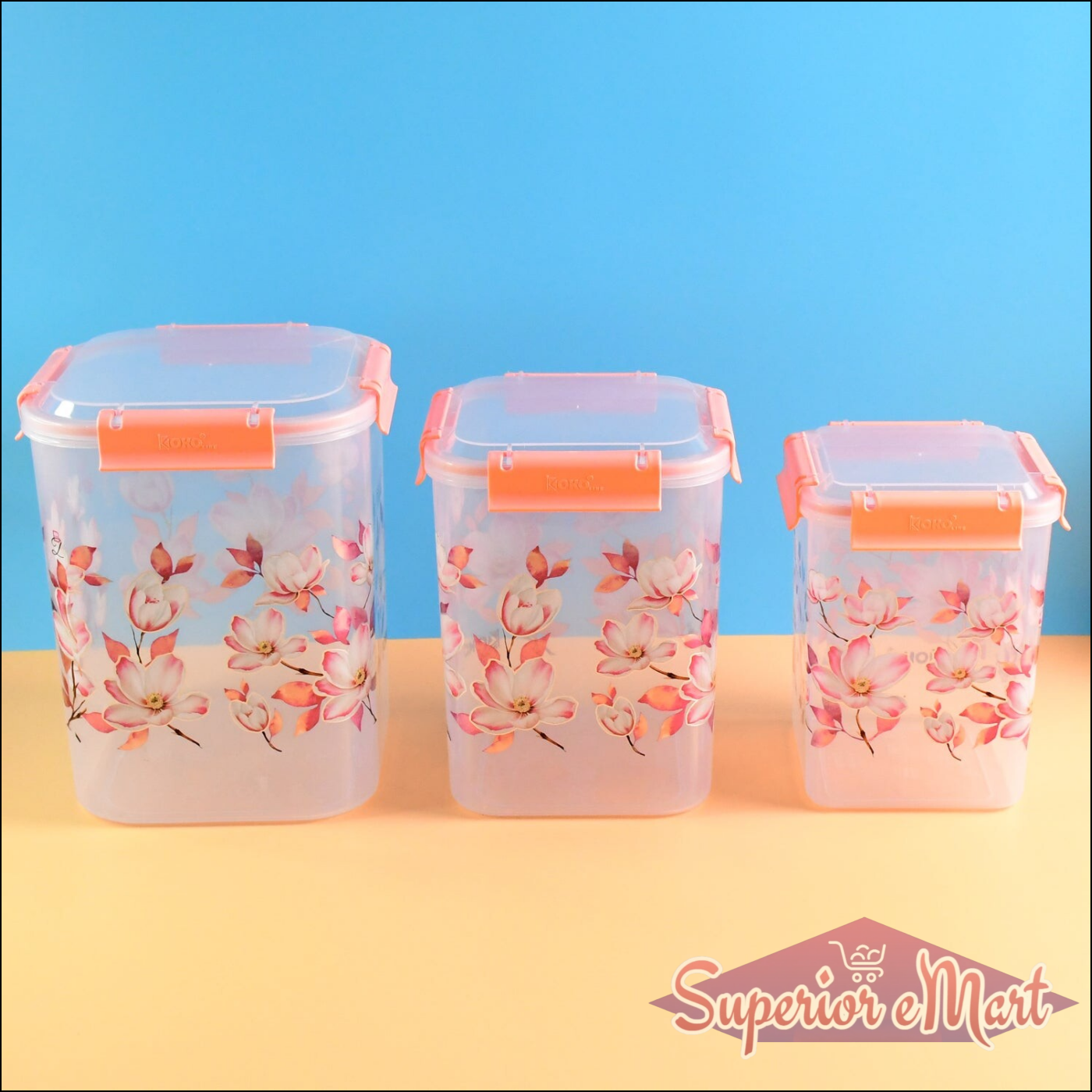 3 Pcs Floral Printed Airtight Storage Containe 2.8 Ltr 4.5 Ltr 6.9 Ltr (3 Pcs Set) - Superior eMart