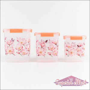 3 Pcs Floral Printed Airtight Storage Containe 2.8 Ltr 4.5 Ltr 6.9 Ltr (3 Pcs Set) - Superior eMart