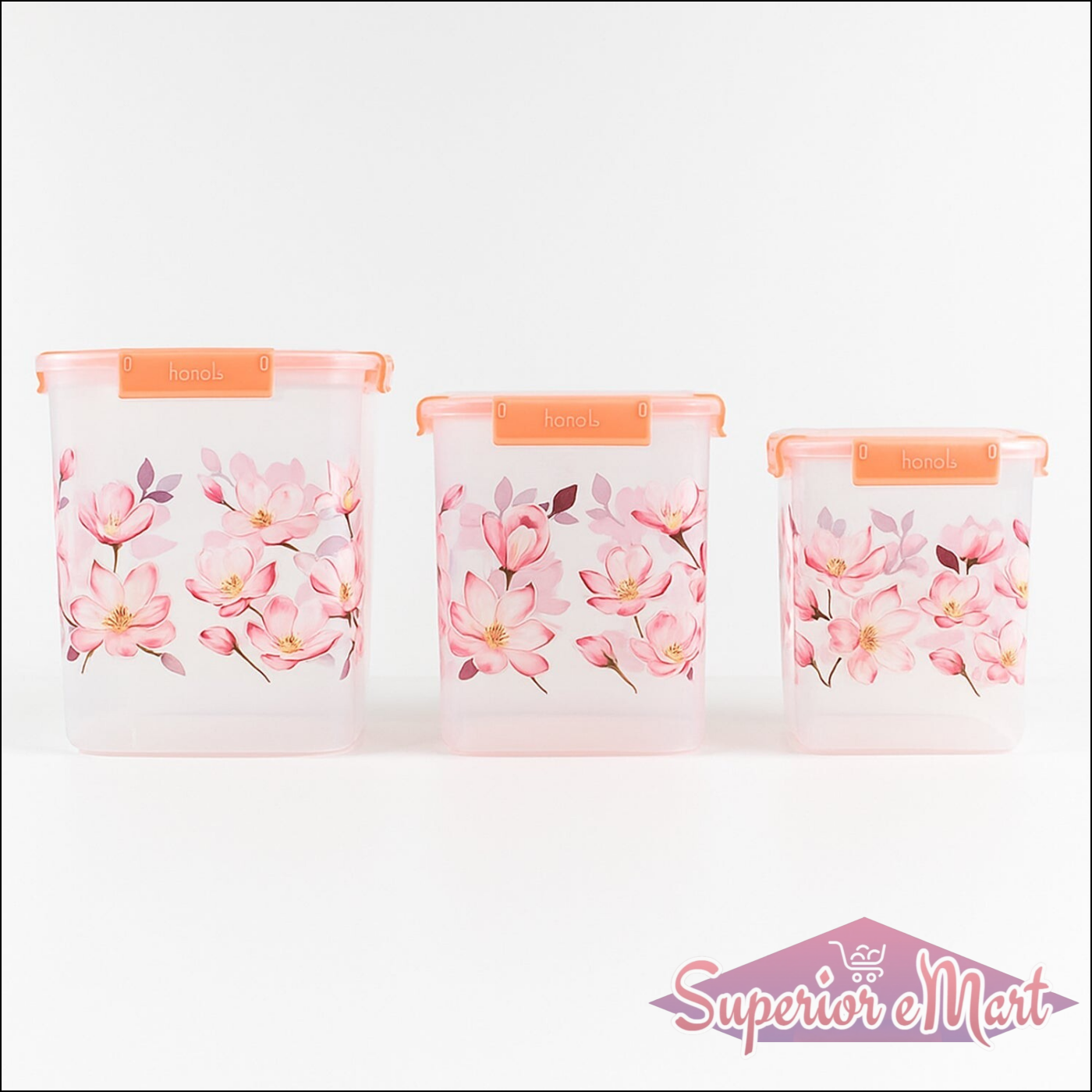 3 Pcs Floral Printed Airtight Storage Containe 2.8 Ltr 4.5 Ltr 6.9 Ltr (3 Pcs Set) - Superior eMart