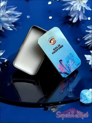 Floral solid perfume for unisex in a compact tin with an elegant design and reflective background