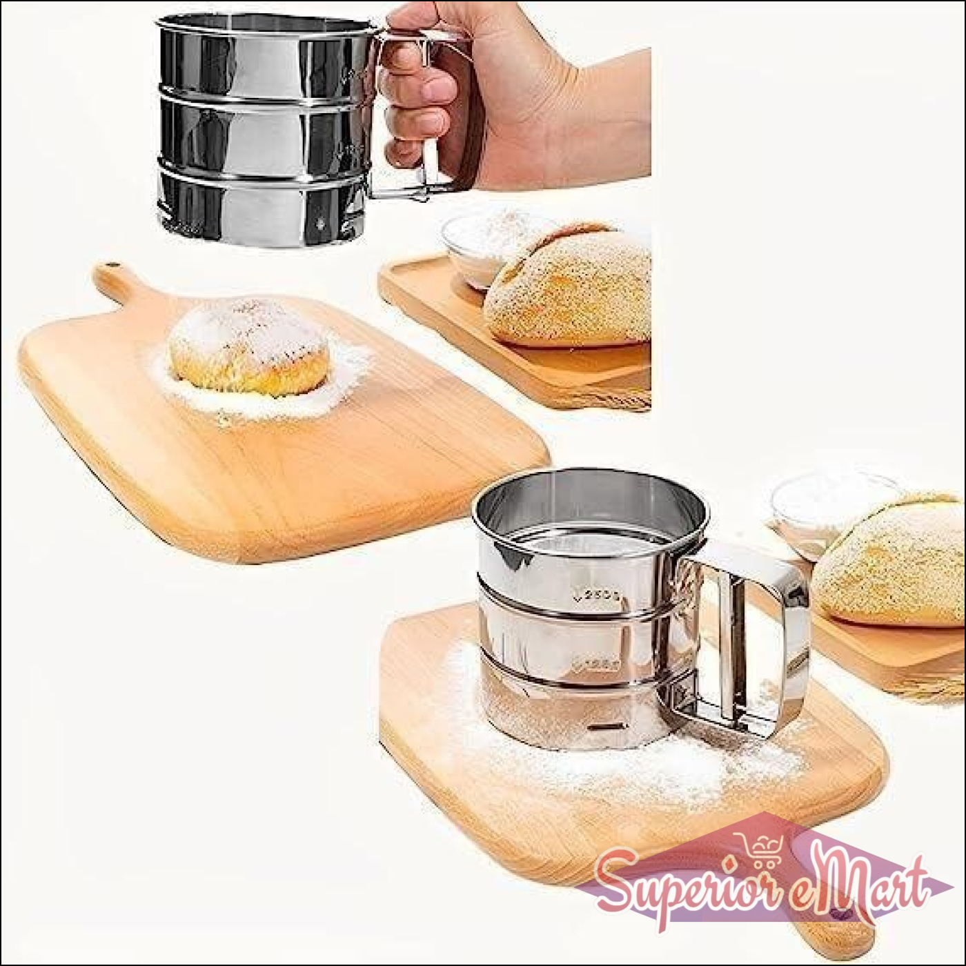 Flour Sifter Atta Chhani Hand Press Design Stainless Steel - Superior eMart