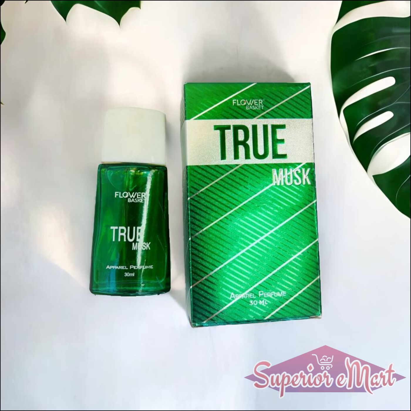 True Musk perfume 30ml in a green bottle with matching packaging, designed for a fresh scent experience