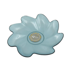 Flower shaped plastic fruit plate in blue, perfect for serving fruits and snacks with style