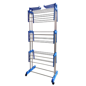 Superior eMart foldable clothes drying rack with three tiers and blue accents for efficient laundry drying