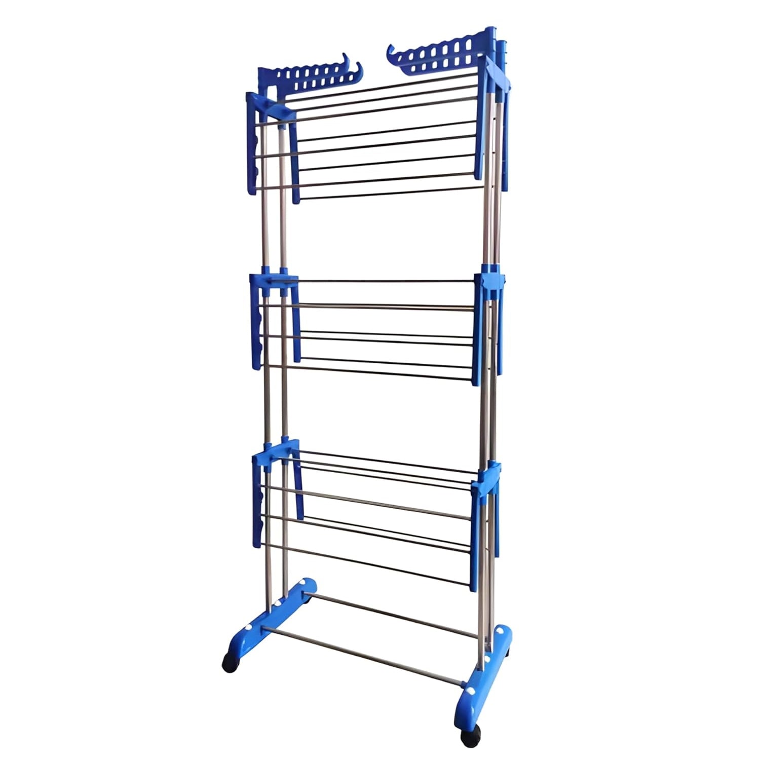 Superior eMart foldable clothes drying rack with three tiers and blue accents for efficient laundry drying