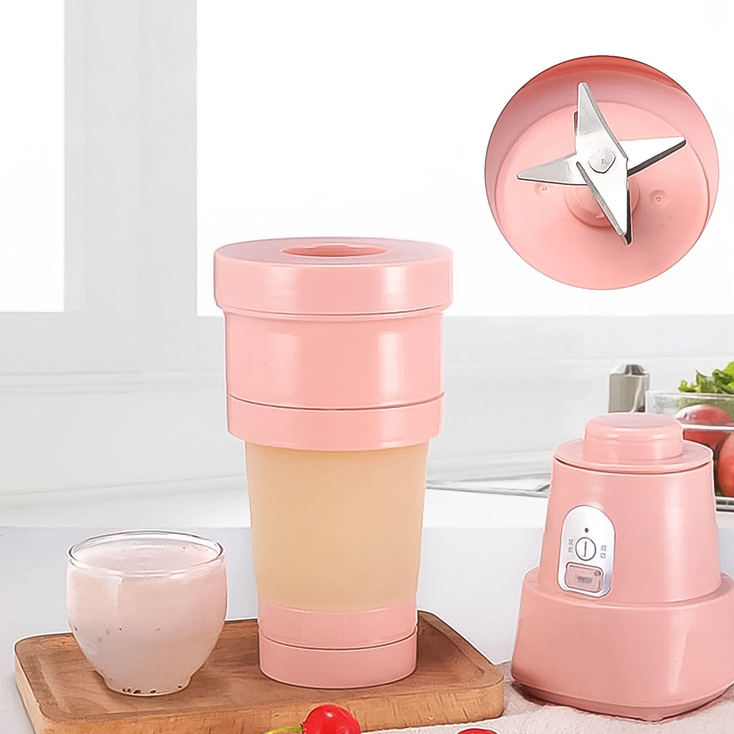 Superior eMart foldable electric juicer blender in pink with detachable cup for easy storage