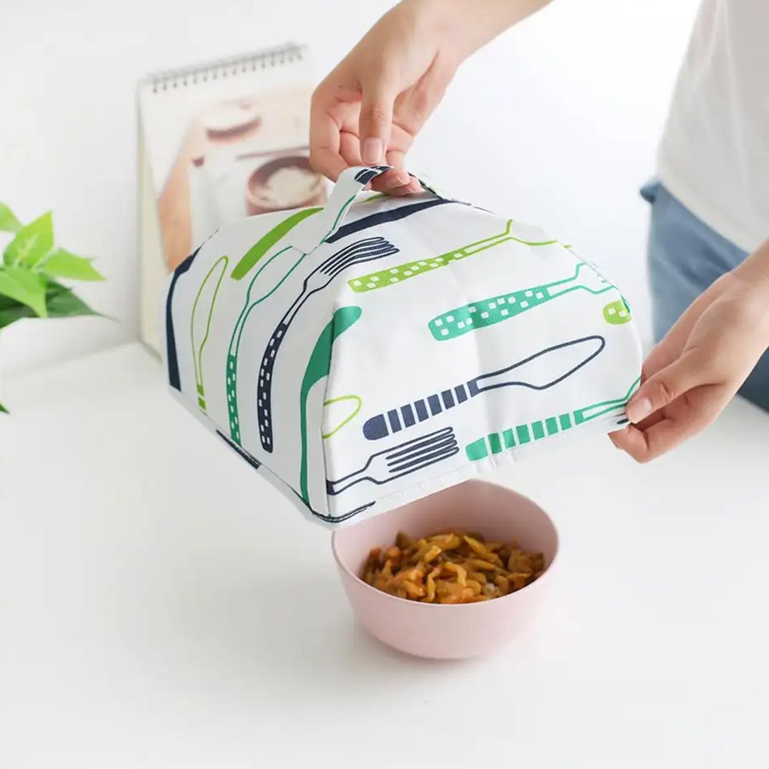 Colorful foldable food cover for kitchen easily protects dishes from pests and dust during meals