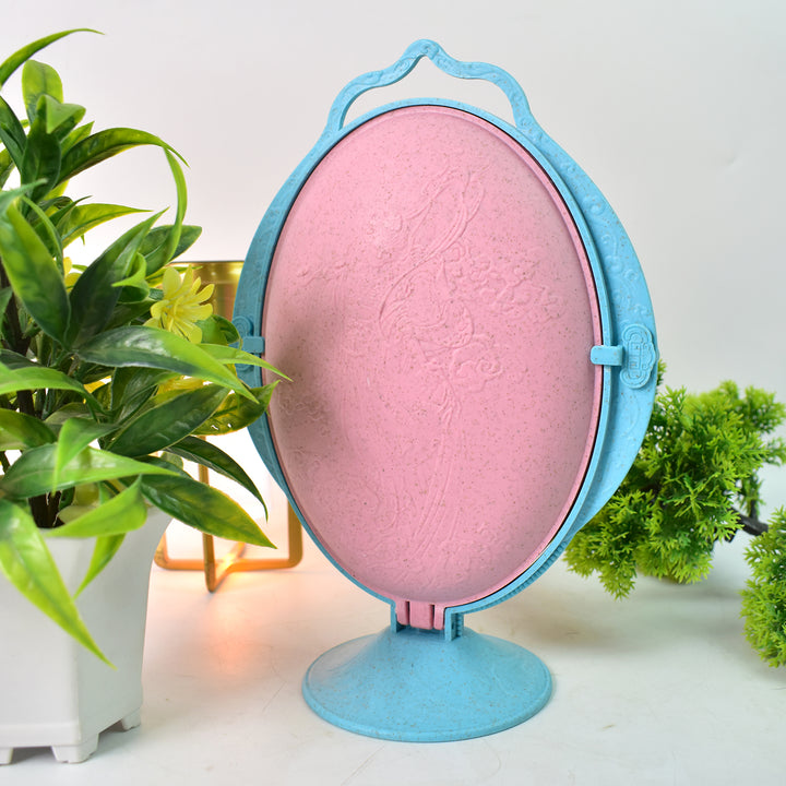 Decorative foldable fruit plate tray in blue and pink, stylish for home and kitchen use