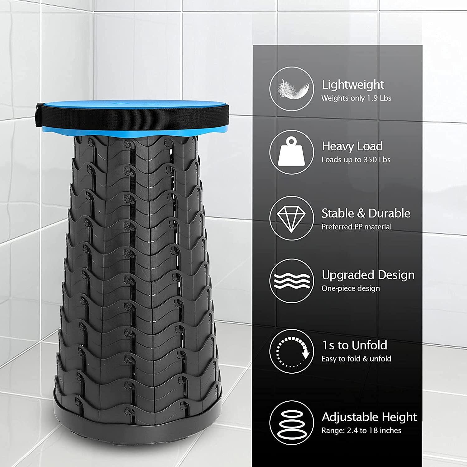 Foldable height adjusting stool with lightweight design, supports up to 350 lbs, and adjustable height options