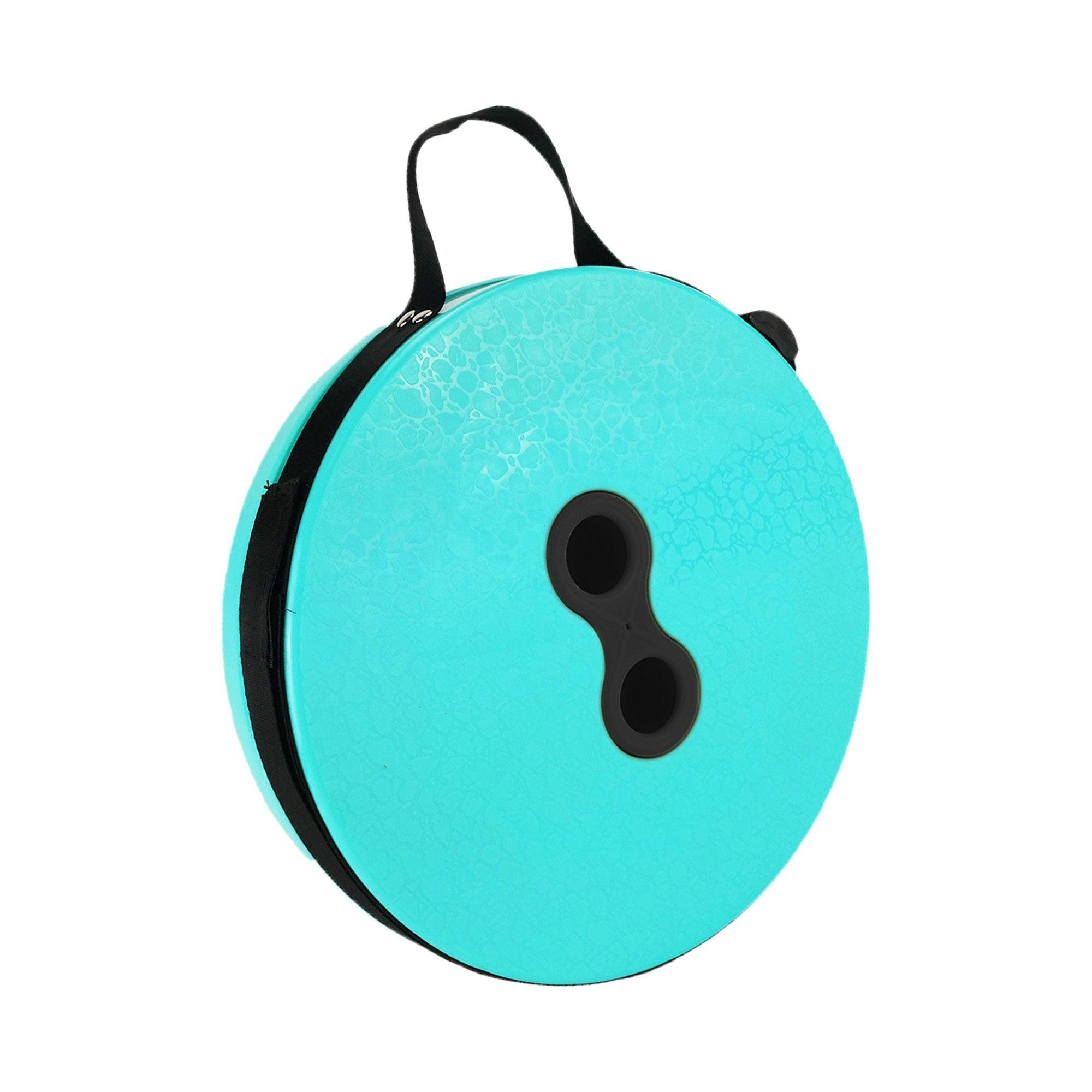 Foldable height adjusting stool in vibrant turquoise color with convenient carrying handle