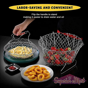 Foldable steam rinse deep frying basket stainless steel fry french strainer net fried filter drainage rack for food