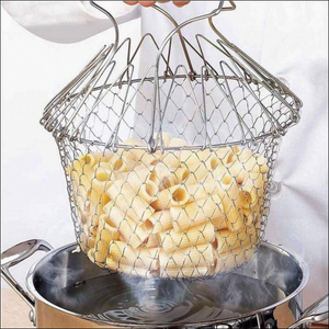 Foldable steam rinse deep frying basket stainless steel fry french strainer net fried filter drainage rack for food