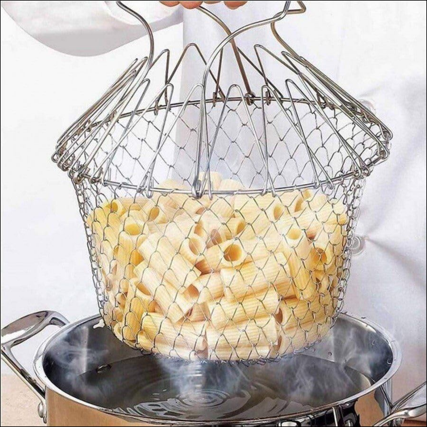 Foldable steam rinse deep frying basket stainless steel fry french strainer net fried filter drainage rack for food