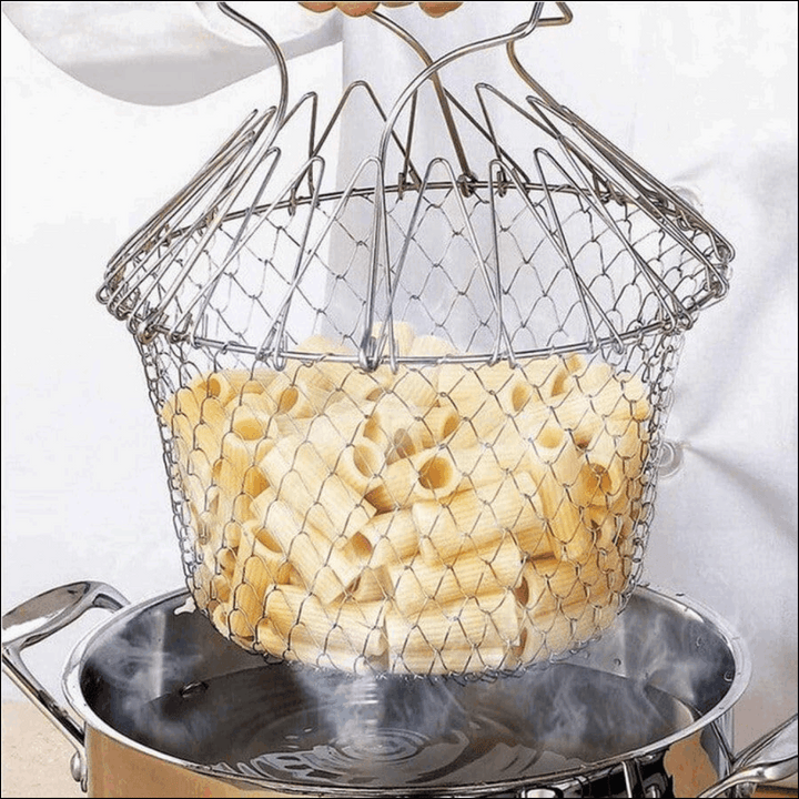 Foldable steam rinse deep frying basket stainless steel fry french strainer net fried filter drainage rack for food