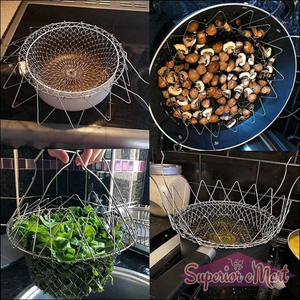 Foldable steam rinse deep frying basket stainless steel fry french strainer net fried filter drainage rack for food