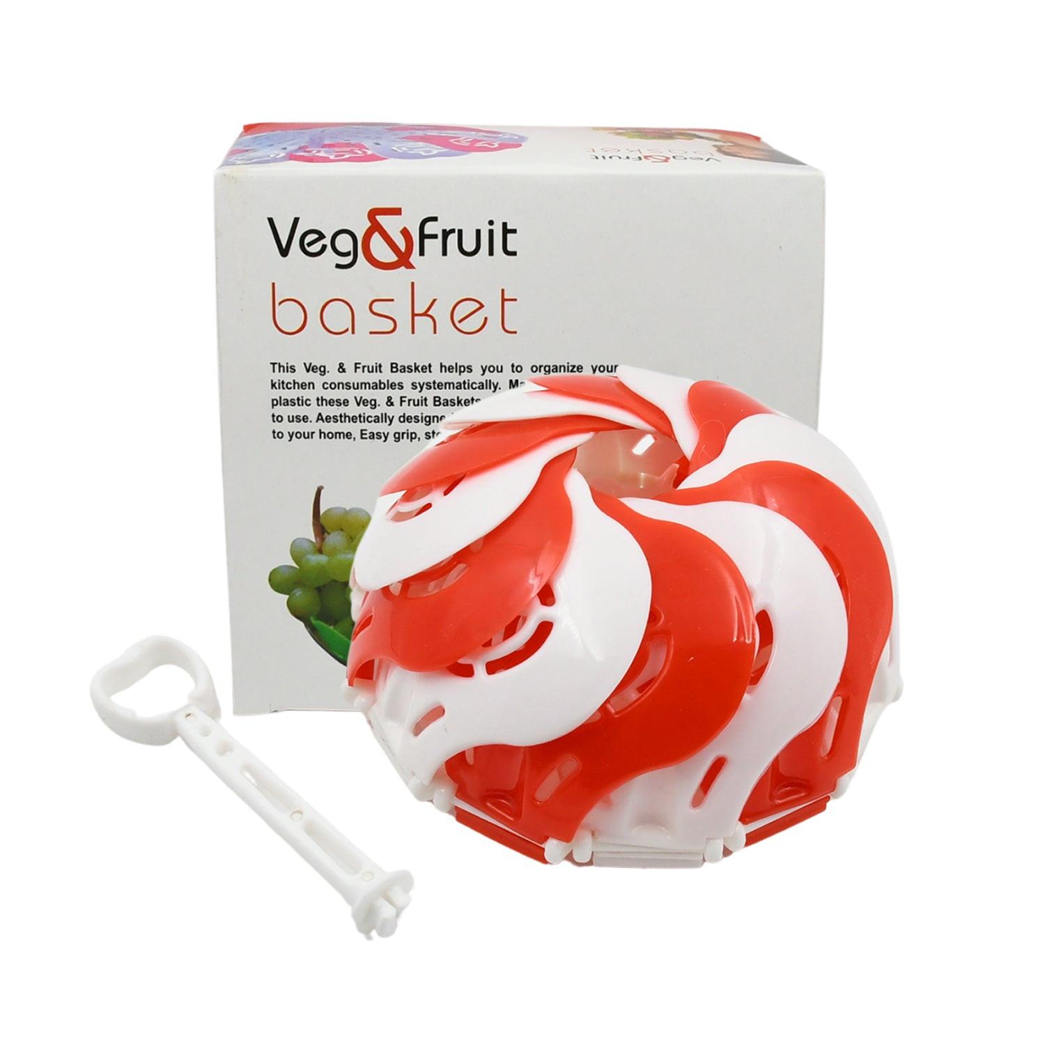 Red and white folding fruit basket for kitchen, perfect for organizing fruits and vegetables