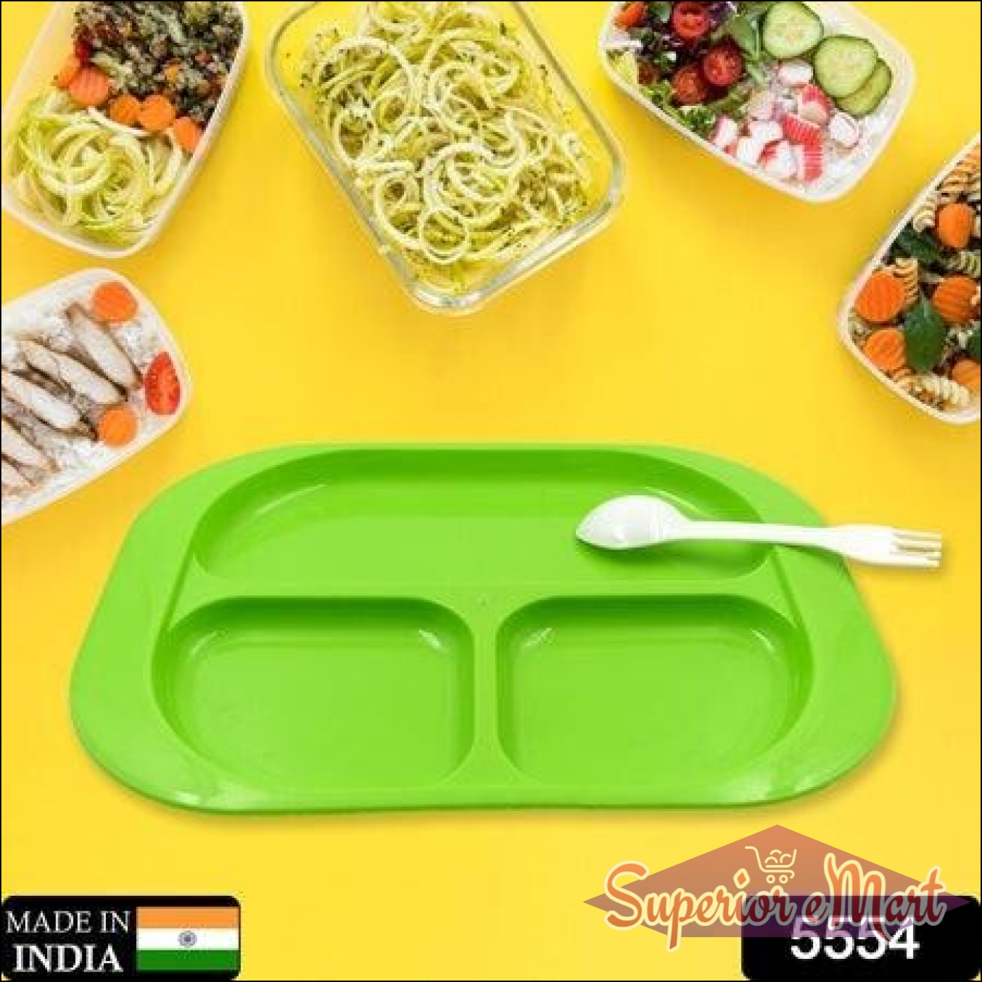 Bright green biodegradable kids plates with compartments perfect for mealtime organization