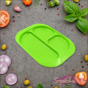 Biodegradable kids plates with compartments in vibrant green, perfect for serving meals and snacks
