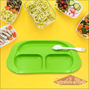 Superior eMart biodegradable kids plates with compartments in green for healthy meal portions