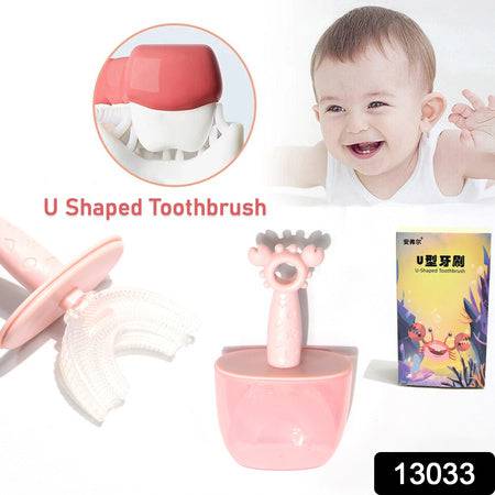 13033 Kids U Shaped Toothbrush Childrenbaby Silicone Kids Toothbrushu Shaped Silicone Brush Head For 360 Degree Cleaning Suitable For 2-6 Years(1 Pc) - Superior eMart