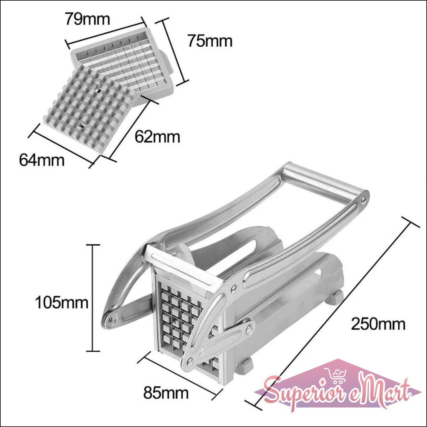Stainless steel french fry cutter machine with precise cutting dimensions for consistent fries