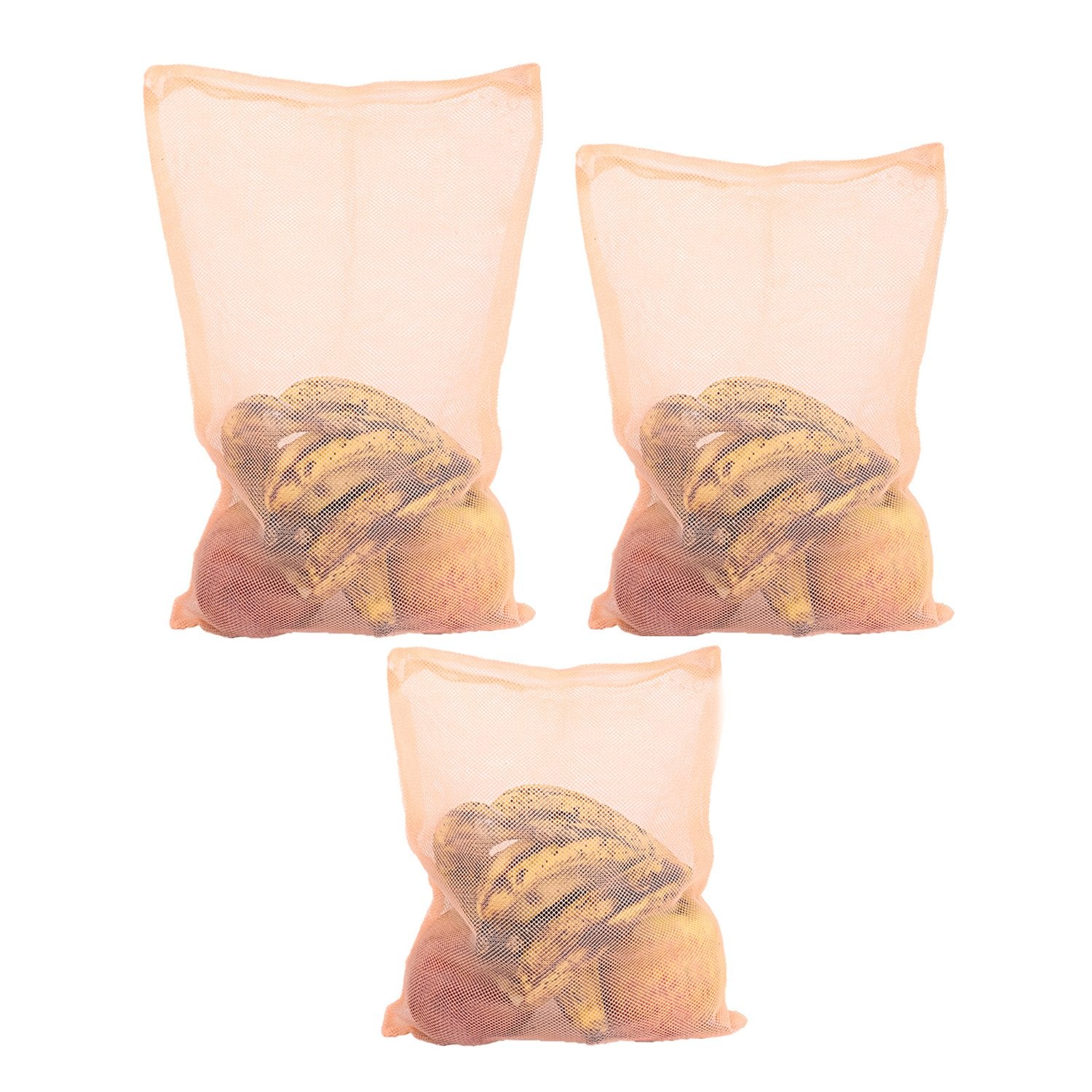 Set of three mesh fridge bags for fruits and vegetables, perfect for storage and freshness