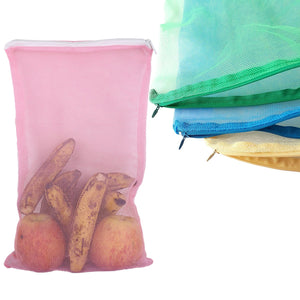 Set of colorful fridge bags for fruits and vegetables made of breathable mesh material