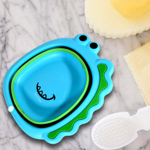 Frog shape baby wash basin in blue and green, designed for safe and fun bath time use