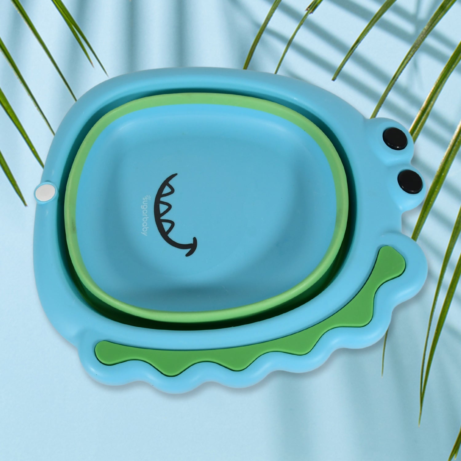 Frog shape baby wash basin in blue and green, perfect for bath time fun and hygiene