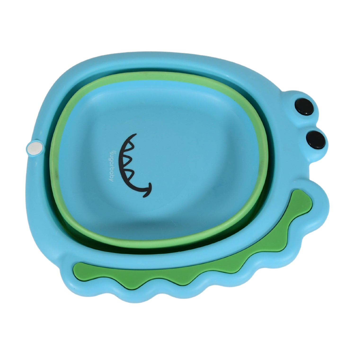 Frog shape baby wash basin in blue and green with a playful design for easy bathing