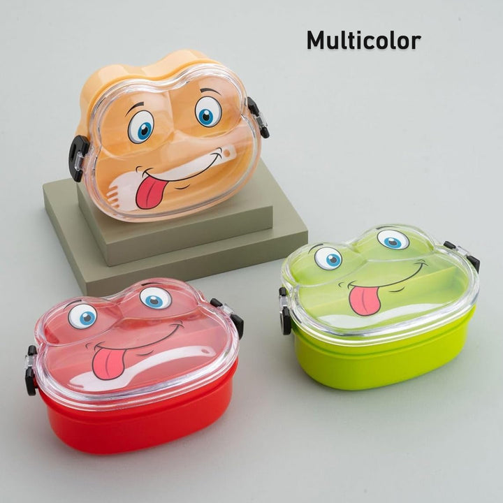 Froggy shape lunch box set in multicolor with playful cartoon faces for kids' meals